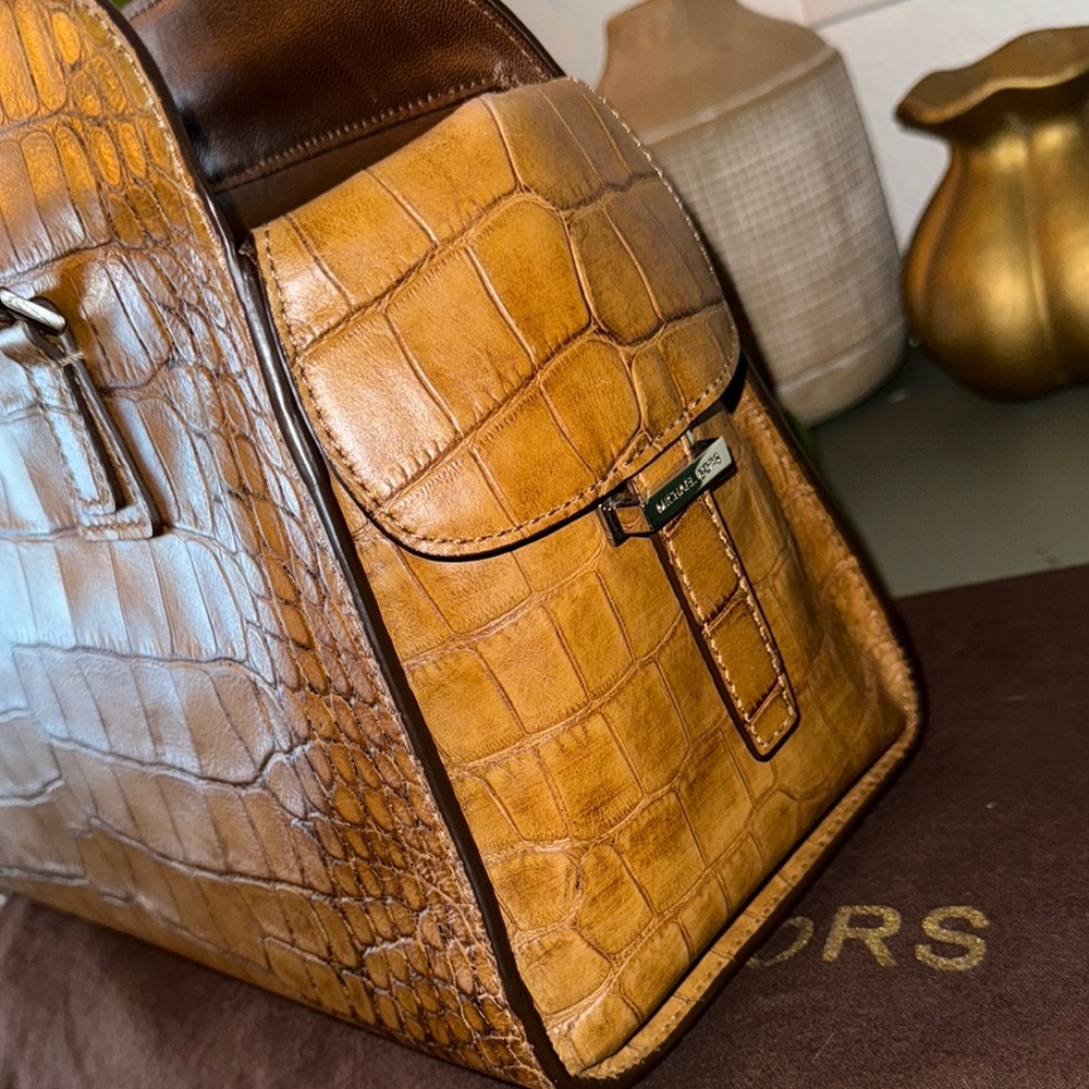 Michael Kors Brown Crocodile-Embossed Satchel Handbag - Picture 11 of 16